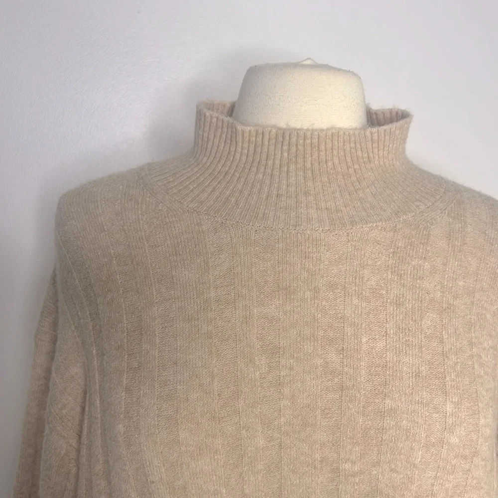 J. Crew Beige Ribbed Cowl Turtleneck Sweater - Picture 3 of 9